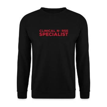 Klinische Krankenschwester Spezialistin Bekleidung - Unisex Pullover - Schwarz - Vorne - Alina (178cm) & Michal (187cm)