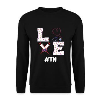 Zeitarbeit Pflege Outfit Valentinstag - Unisex Pullover - Schwarz - Vorne - Alina (178cm) & Michal (187cm)