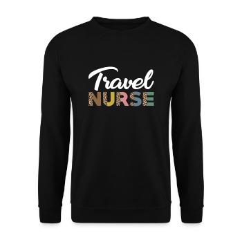 Niedliche Reisekrankenschwester Leopardenmuster - Unisex Pullover - Schwarz - Vorne - Alina (178cm) & Michal (187cm)
