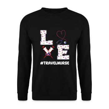 Zeitarbeit Pflege Outfit Valentinstag - Unisex Pullover - Schwarz - Vorne - Alina (178cm) & Michal (187cm)