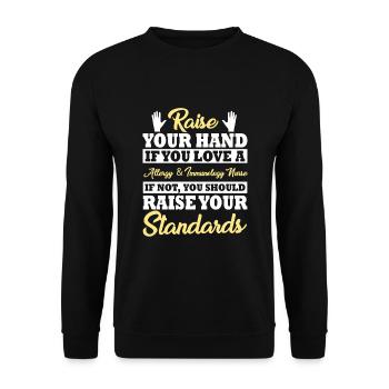 Lustiger Allergie- Und Immunologie-Spruch - Unisex Pullover - Schwarz - Vorne - Alina (178cm) & Michal (187cm)