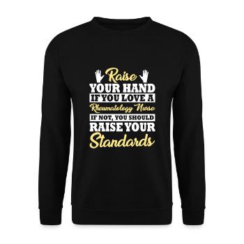 Funny Rheumatology Nurse Shirt - Unisex Sweatshirt - black - Front - Alina (178cm) & Michal (187cm)