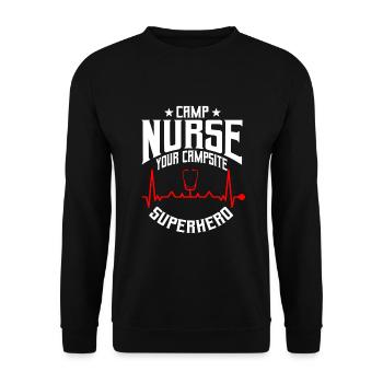 Camping Nurse Superhero - Unisex Sweatshirt - black - Front - Alina (178cm) & Michal (187cm)