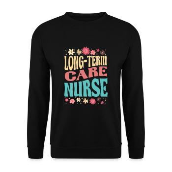Langzeitpflege Krankenschwester Blumen-outfit - Unisex Pullover - Schwarz - Vorne - Alina (178cm) & Michal (187cm)