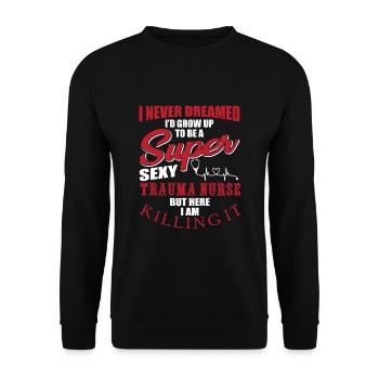 Lustige Trauma Krankenschwester - Unisex Pullover - Schwarz - Vorne - Alina (178cm) & Michal (187cm)