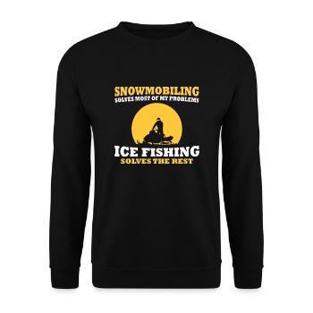 Pêcheurs à la ligne de motoneige et de pêche sur glace - Sweat-shirt Unisexe - noir - Devant - Alina (178cm) & Michal (187cm)