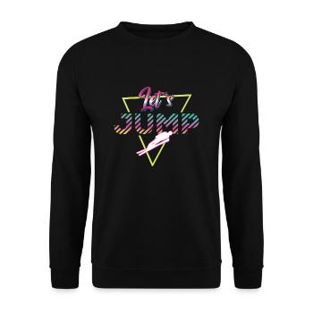 Let's Jump 80er Jahre Retro Skispringen - Unisex Pullover - Schwarz - Vorne - Alina (178cm) & Michal (187cm)