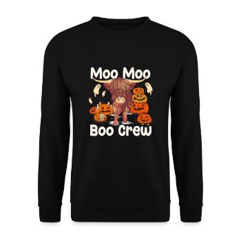 Schottische Hochlandkuh Moo Moo Boo Crew Halloween - Unisex Pullover - Schwarz - Vorne - Alina (178cm) & Michal (187cm)