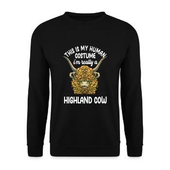 Lustiger Highland Kuh Spruch - Unisex Pullover - Schwarz - Vorne - Alina (178cm) & Michal (187cm)