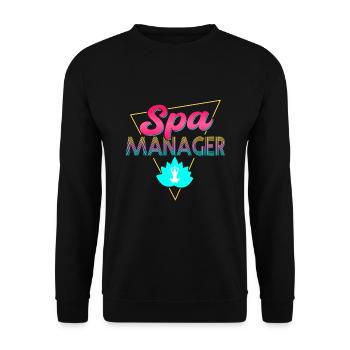 80er Jahre Retro Spa Manager Outfit - Unisex Pullover - Schwarz - Vorne - Alina (178cm) & Michal (187cm)