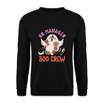 Gruseliges HR Manager Boo Crew Halloween Kostüm - Unisex Pullover - Schwarz - Vorne - Alina (178cm) & Michal (187cm)