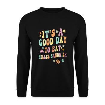 KHillel Sandwich Spruch - Unisex Pullover - Schwarz - Vorne - Alina (178cm) & Michal (187cm)