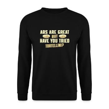 Lustiger Tortellini-sprichwort - Unisex Pullover - Schwarz - Vorne - Alina (178cm) & Michal (187cm)