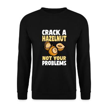 Knacke Eine Haselnuss Nicht Deine Probleme - Unisex Pullover - Schwarz - Vorne - Alina (178cm) & Michal (187cm)