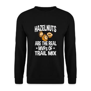 Haselnuss Spruch - Unisex Pullover - Schwarz - Vorne - Alina (178cm) & Michal (187cm)