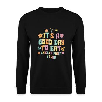 Gebratenes Hühnchensteak Geschenk - Unisex Pullover - Schwarz - Vorne - Alina (178cm) & Michal (187cm)