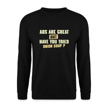 Zwiebelsuppe Meme - Unisex Pullover - Schwarz - Vorne - Alina (178cm) & Michal (187cm)