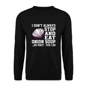 Lustiger Zwiebelsuppen Spruch - Unisex Pullover - Schwarz - Vorne - Alina (178cm) & Michal (187cm)