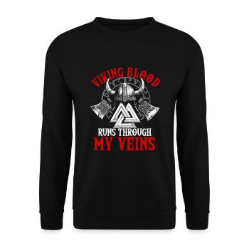 Wikingerblut Fließt Durch Meine Adern - Unisex Pullover - Schwarz - Vorne - Alina (178cm) & Michal (187cm)