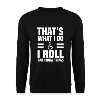 Lustiges Rollstuhl Shirt - Unisex Pullover - Schwarz - Vorne - Alina (178cm) & Michal (187cm)