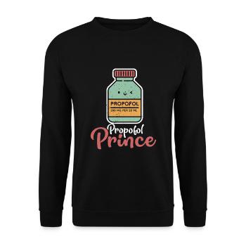 Lustiger Anästhesie Propofol Prinz - Unisex Pullover - Schwarz - Vorne - Alina (178cm) & Michal (187cm)