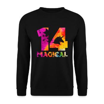 MAGICAL 14TH BIRTHDAY UNICORN - Unisex Sweatshirt - black - Front - Alina (178cm) & Michal (187cm)