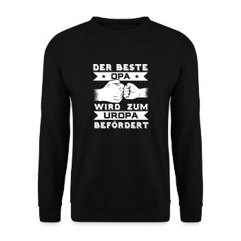DER BESTE OPA WIRD ZUM UROPA BEFÖRDERT - Unisex Pullover - Schwarz - Vorne - Alina (178cm) & Michal (187cm)