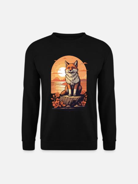 niedlicher cooler Fuchs beobachtet Sonnenuntergang - Unisex Pullover - Schwarz