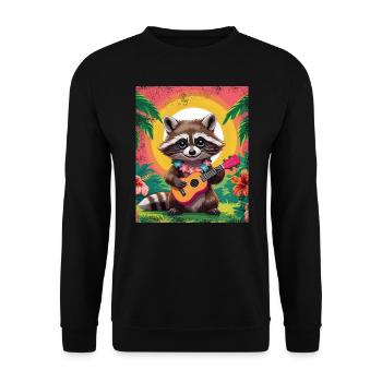 Waschbär mit Ukulele - Unisex Pullover - Schwarz - Vorne - Alina (178cm) & Michal (187cm)