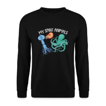 Cephalopode, Krake, Oktopus - Unisex Pullover - Schwarz - Vorne - Alina (178cm) & Michal (187cm)