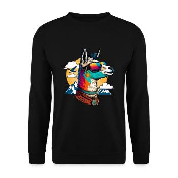 Lama mit Sonnenbrille - Unisex Pullover - Schwarz - Vorne - Alina (178cm) & Michal (187cm)
