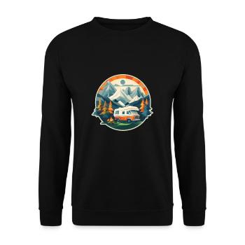 Low Poly Camping Adventure – Retro Summer Look - Unisex Sweatshirt - black - Front - Alina (178cm) & Michal (187cm)