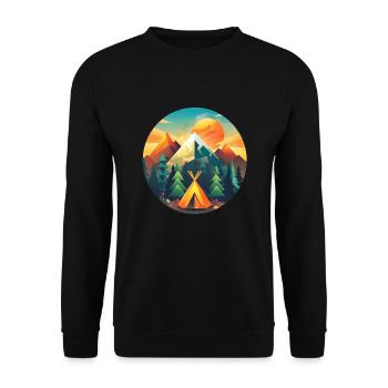 Camping Design Moderne Rétro – Tente Low Poly & Montagne - Sweat-shirt Unisexe - noir - Devant - Alina (178cm) & Michal (187cm)