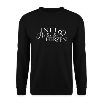 INFJ - Heiler der Herzen - MBTI Persönlichkeit - Unisex Pullover - Schwarz - Vorne - Alina (178cm) & Michal (187cm)