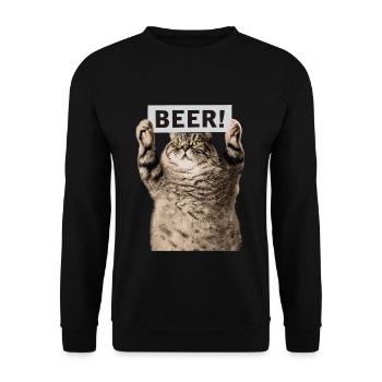 Bier Katze - Unisex Pullover - Schwarz - Vorne - Alina (178cm) & Michal (187cm)