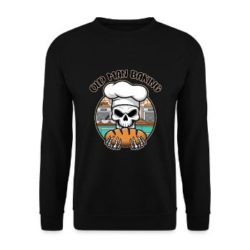Lustiger Bäcker Skull mit Brot. Alter Mann backt - Unisex Pullover - Schwarz - Vorne - Alina (178cm) & Michal (187cm)
