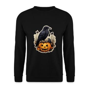 Krähe mit Kürbis Halloween 3 - Unisex Pullover - Schwarz - Vorne - Alina (178cm) & Michal (187cm)