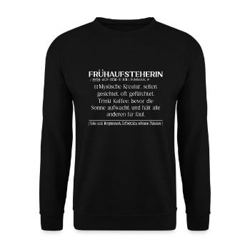 Frühaufsteherin Definition - Unisex Pullover - Schwarz - Vorne - Alina (178cm) & Michal (187cm)