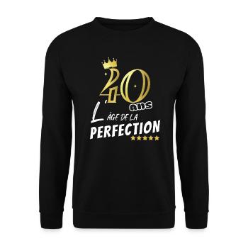 40 ans humour perfection Cadeau personnalisé drôle - Sweat-shirt Unisexe - noir - Devant - Alina (178cm) & Michal (187cm)