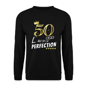 50 ans humour perfection Cadeau personnalisé drôle - Sweat-shirt Unisexe - noir - Devant - Alina (178cm) & Michal (187cm)