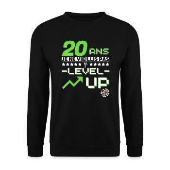 20 ans humour gamer cadeau personnalisé level up - Sweat-shirt Unisexe - noir - Devant - Alina (178cm) & Michal (187cm)