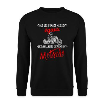 Cadeau motard homme personnalisé humour moto drôle - Sweat-shirt Unisexe - noir - Devant - Alina (178cm) & Michal (187cm)