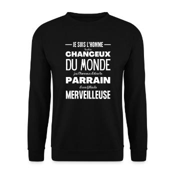 Humour parrain cadeau parrain filleule relation - Sweat-shirt Unisexe - noir - Devant - Alina (178cm) & Michal (187cm)