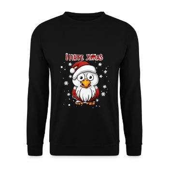 Ich hasse Weihnachten Lustiger Vogel Taube - Unisex Pullover - Schwarz - Vorne - Alina (178cm) & Michal (187cm)