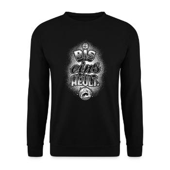Handlettering „Bis eins heult“ - Unisex Pullover - Schwarz - Vorne - Alina (178cm) & Michal (187cm)