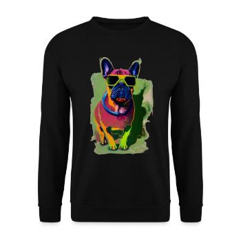Französische Bulldogge mit Sonnenbrille - Unisex Pullover - Schwarz - Vorne - Alina (178cm) & Michal (187cm)