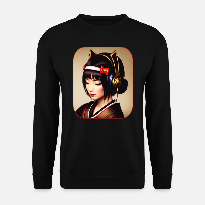 Moderne Geisha mit Kopfhörer - Unisex Pullover - Schwarz