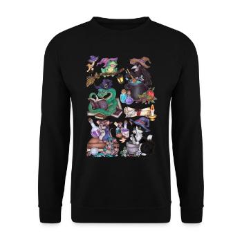 Niedliche Halloween Tiere im Hexen Style mit Magie - Unisex Pullover - Schwarz - Vorne - Alina (178cm) & Michal (187cm)