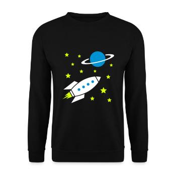 Spaceship, stars and planet with ring - Unisex Sweatshirt - black - Front - Alina (178cm) & Michal (187cm)