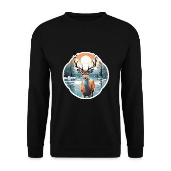 Deer in winter landscape - Unisex Sweatshirt - black - Front - Alina (178cm) & Michal (187cm)